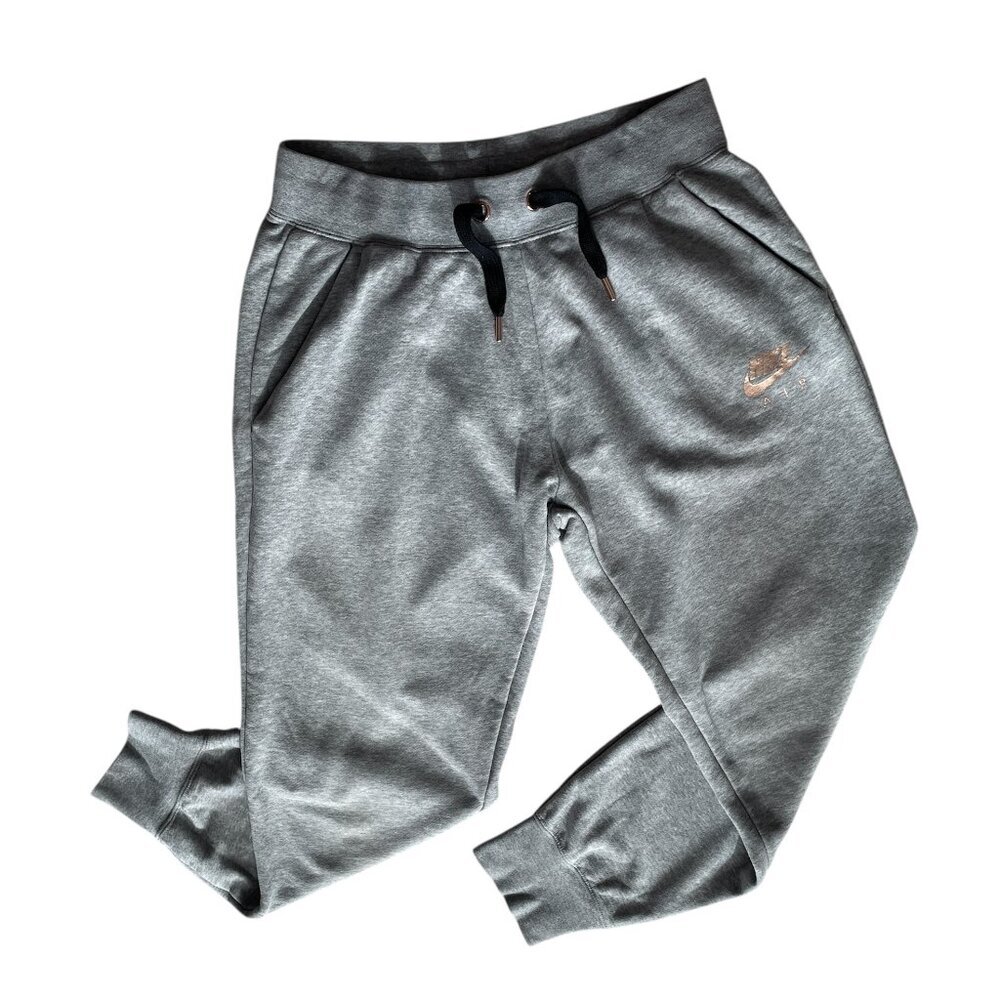 Nike Air Women's Grey Joggers with Rose Gold Logo, Size Medium